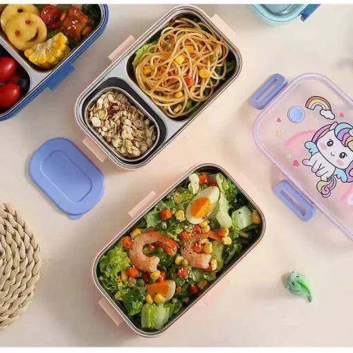 Stainless Steel Lunch Box, Trendy Rectangle Cartoon Lunch box with Soup Bowl for Kids - Duck Print 700ml+100ml - Image 4