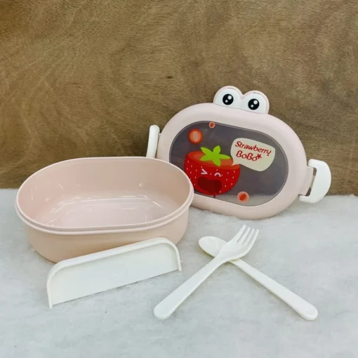 Strawberry BoBo Lunch Box with Double-Compartment with Spoon and Fork BPA Free-Yellow - Image 3