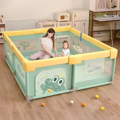 StarAndDaisy Baby Playpen, Portable Play Yard for Kids with Crocodile Print - Green