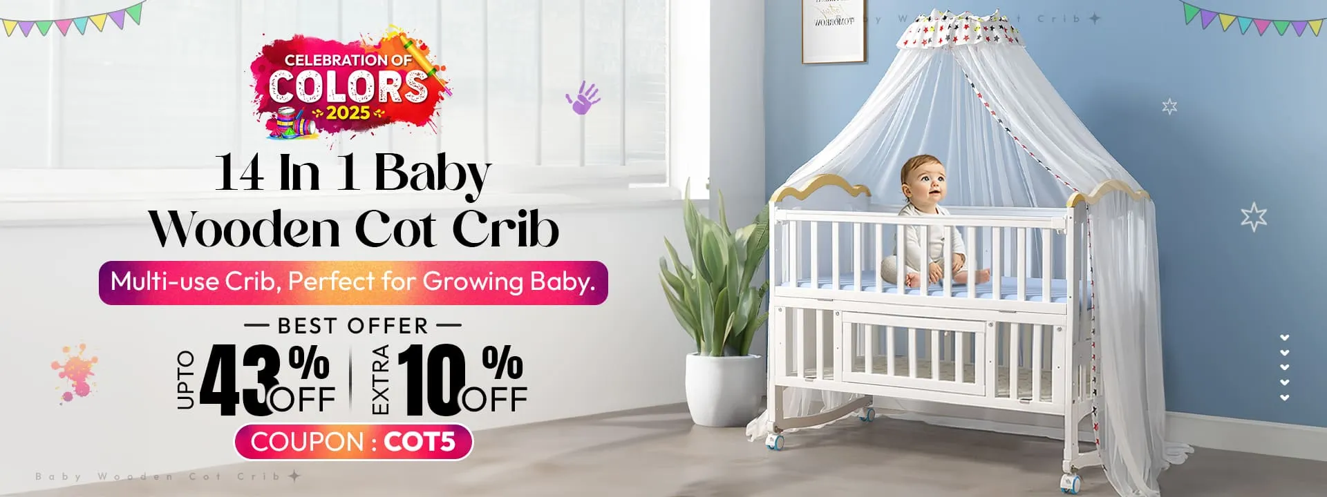 12-in-1 Baby Wooden Cot