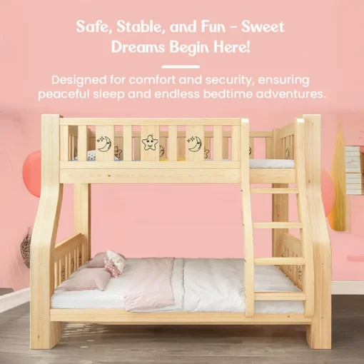 StarAndDaisy Solid Wood Kids Bunk Bed with Ladder, Bunk Bed for Toddlers with Bed Guardrail - Image 4