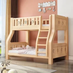 StarAndDaisy Solid Wood Kids Bunk Bed with Ladder, Bunk Bed for Toddlers with Bed Guardrail