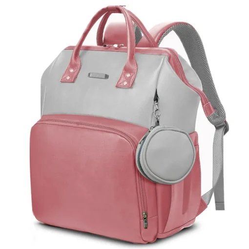 StarAndDaisy Stylish Leather Diaper Bag for Travel with Multi-Compartments, Insulated Bottle Pocket, Extra Small Pouch - Pink Grey