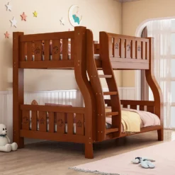 StarAndDaisy Toddlers Bunk Bed with Ladder, Double Decker Kids Bed with Bed Guardrail - Coffee