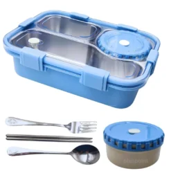 Lunch Box for kids, Tight Portable Lunch Box with Utensils, Stainless Steel Lunch Box with Containers, Leak Proof Bento Box for Kids- Blue