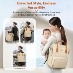 StarAndDaisy Baby Travel Bags for New Moms with Insulated Pocket, Travel-Friendly with Spacious Compartments - Beige