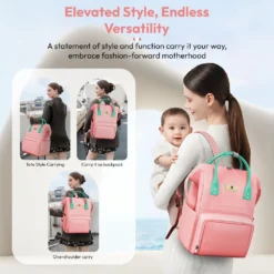 StarAndDaisy Baby Travel Bags for Mom with Insulated Pocket, Travel-Friendly with Spacious Compartments - Pink