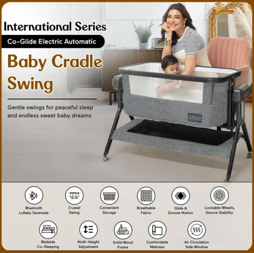 StarAndDaisy Co-Glide Electric Baby Cradle Swing, Cradle Co-Sleeper Baby Cradle With Multi-Height Adjustment, Stylish Finish Legs, Mosquito Net 0-2 years Baby - Image 2