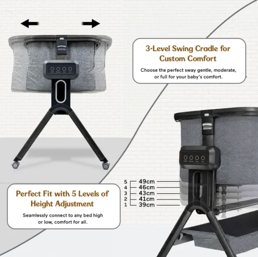 StarAndDaisy Co-Glide Electric Baby Cradle Swing, Cradle Co-Sleeper Baby Cradle With Multi-Height Adjustment, Stylish Finish Legs, Mosquito Net 0-2 years Baby - Image 5
