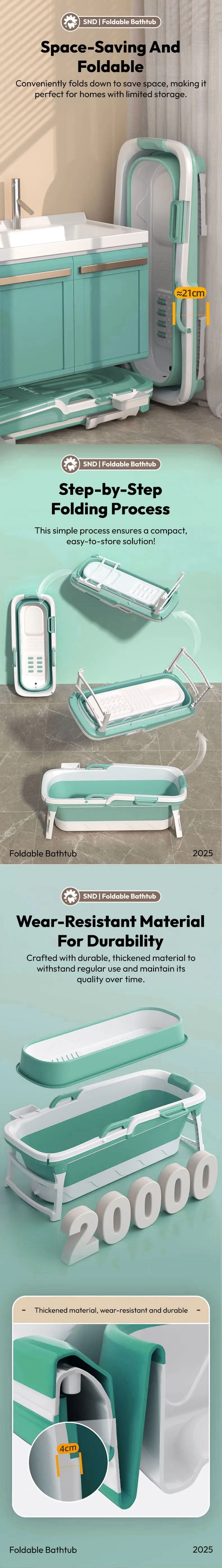 Space-Saving Foldable Bathtub with Non-Slip Design