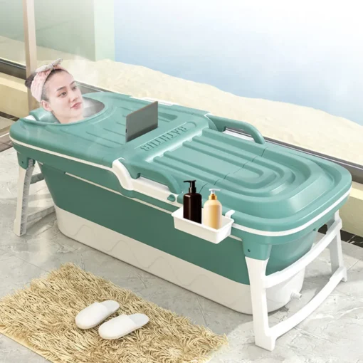 StarAndDaisy Luxury Foldable Bathtub, Collapsible Spa Tub with Ergonomic Backrest & Luxurious Spa Experience(143x62x50cm) - Green